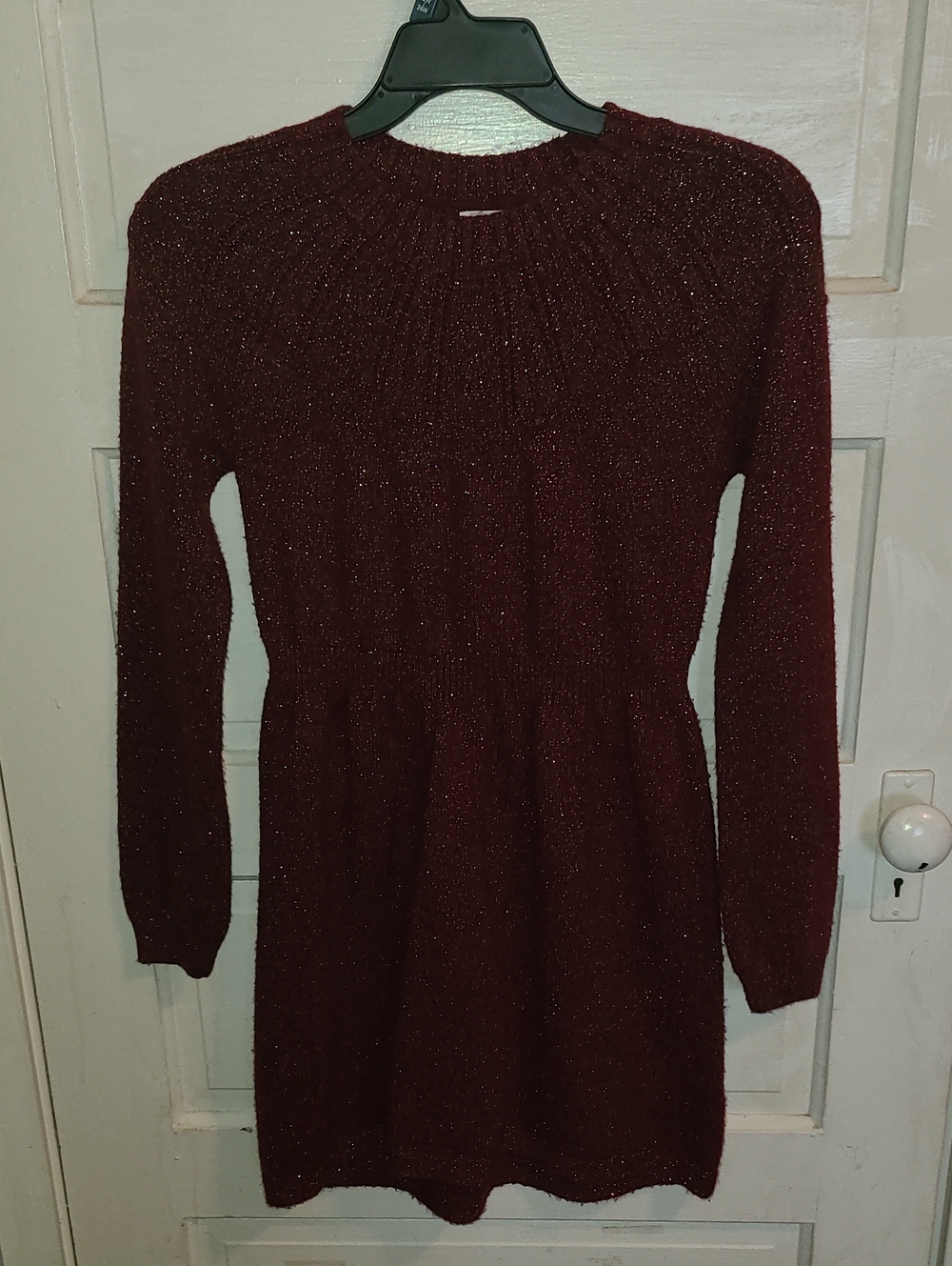 Cat & Jack Sparkle Knit Long Sleeve Dress - Maroon